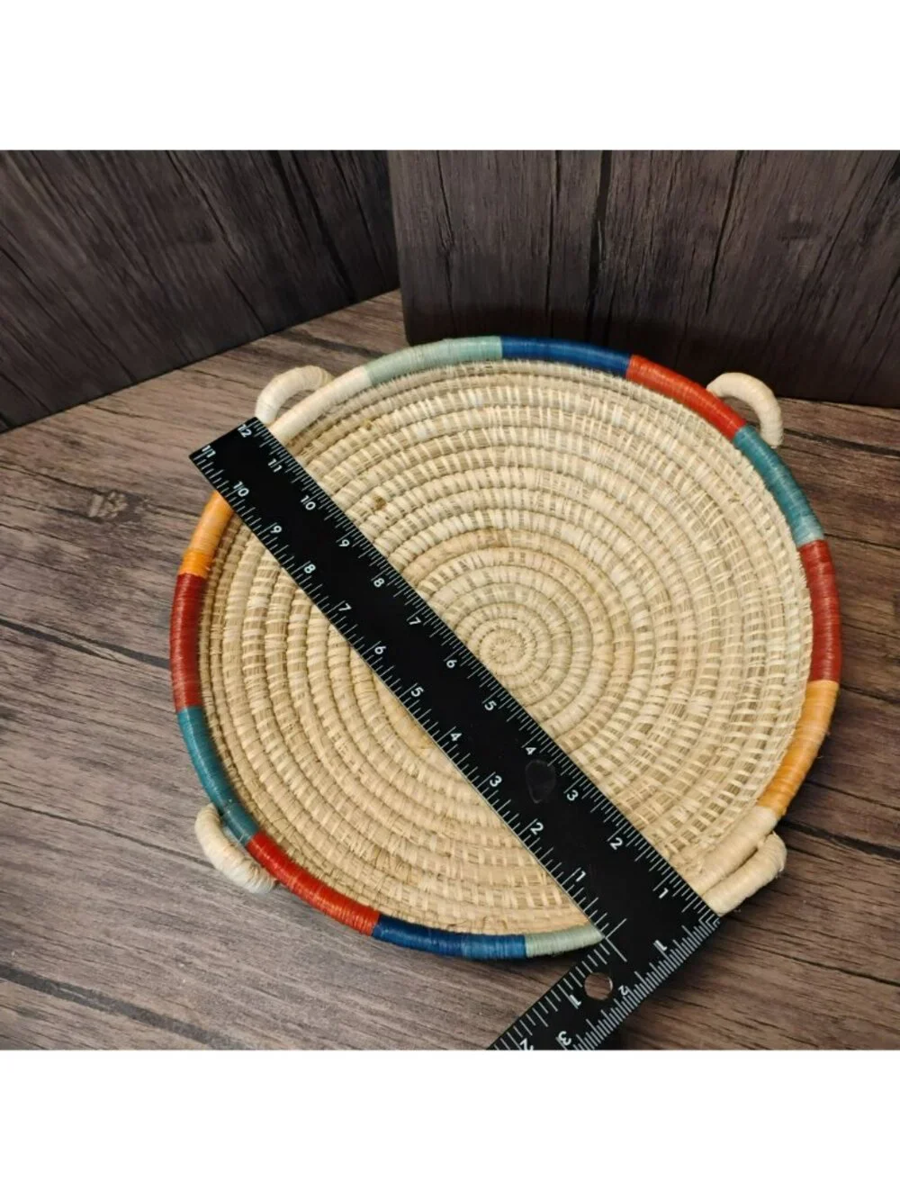 Boho Handcrafted 4-Hoop Woven Basket Bowl Round Grass Fruit Tray 12
